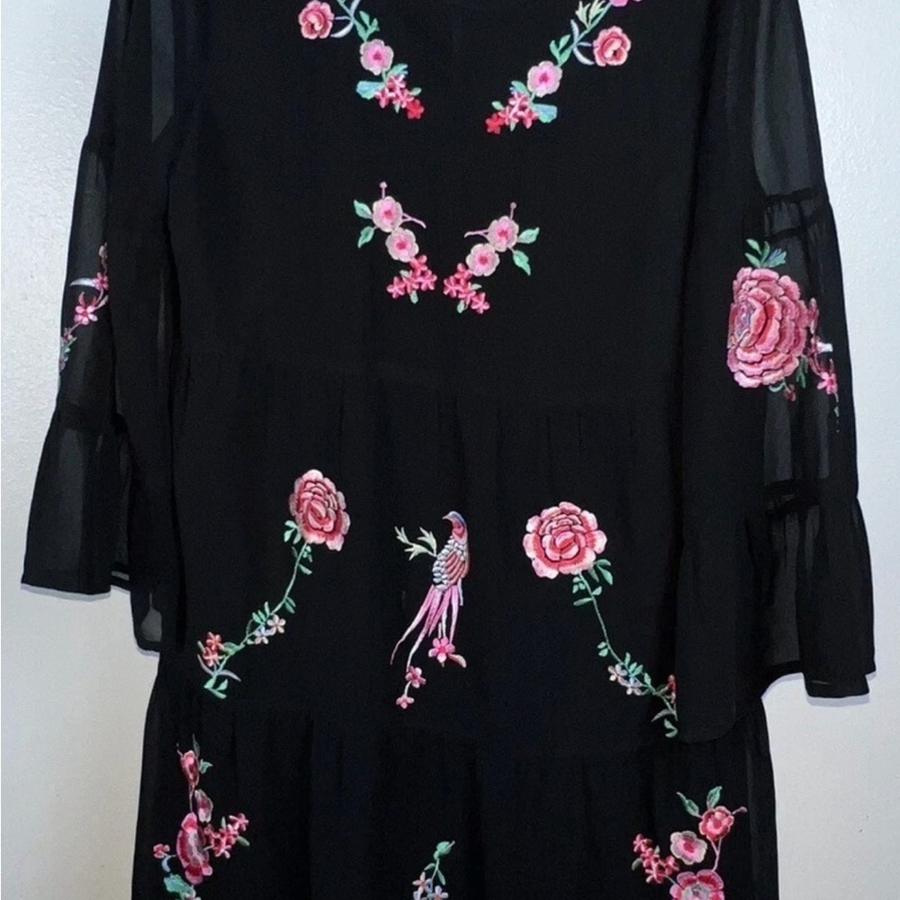 New York & Company Black Floral Print Long Sleeve Dress sz XS